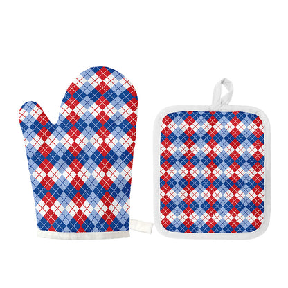 American Argyle Pattern Print Oven Mitt And Pot Holder Set