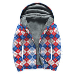 American Argyle Pattern Print Sherpa Lined Zip Up Hoodie