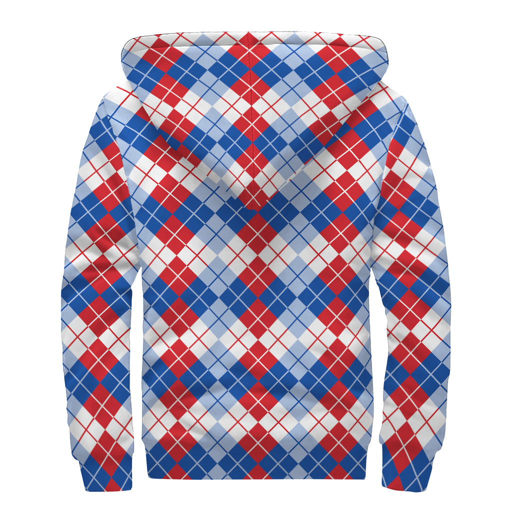 American Argyle Pattern Print Sherpa Lined Zip Up Hoodie