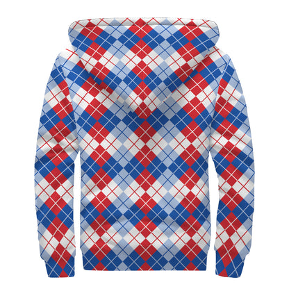 American Argyle Pattern Print Sherpa Lined Zip Up Hoodie