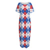 American Argyle Pattern Print Short Sleeve Long Nightdress