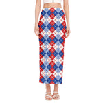 American Argyle Pattern Print Side Slit Maxi Skirt