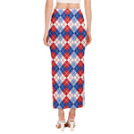 American Argyle Pattern Print Side Slit Maxi Skirt