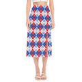 American Argyle Pattern Print Side Slit Midi Skirt