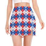 American Argyle Pattern Print Side Slit Mini Skirt
