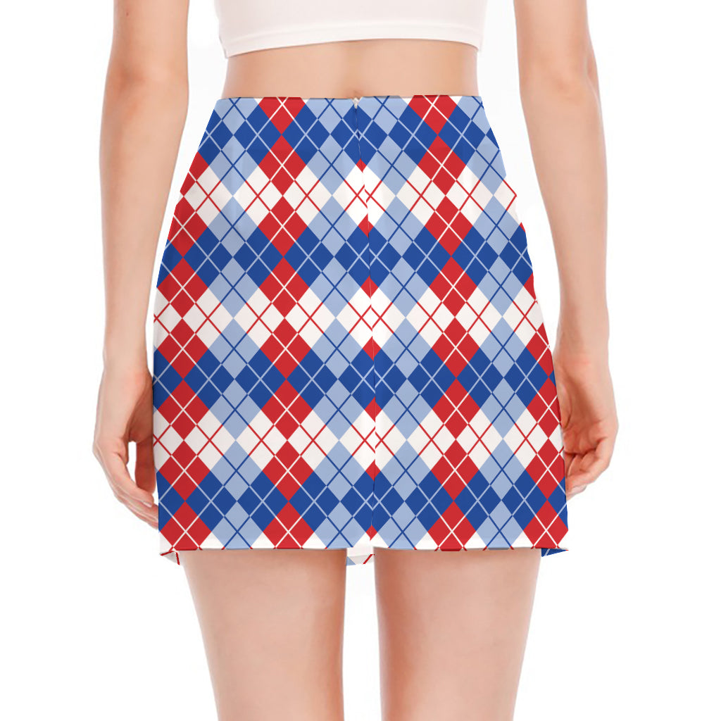 American Argyle Pattern Print Side Slit Mini Skirt