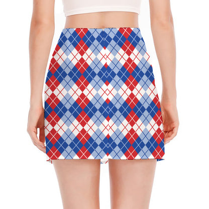 American Argyle Pattern Print Side Slit Mini Skirt