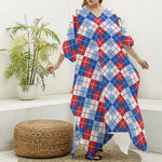 American Argyle Pattern Print Silk V-Neck Kaftan Dress