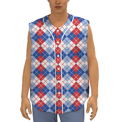 American Argyle Pattern Print Sleeveless Baseball Jersey