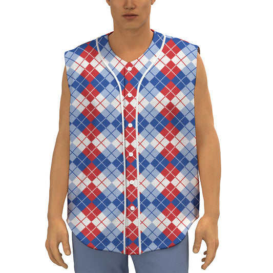 American Argyle Pattern Print Sleeveless Baseball Jersey