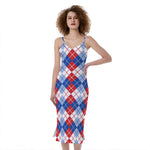 American Argyle Pattern Print Slim Fit Midi Cami Dress