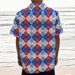 American Argyle Pattern Print Textured Short Sleeve Shirt