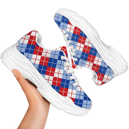 American Argyle Pattern Print White Chunky Shoes