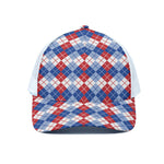American Argyle Pattern Print White Mesh Trucker Cap