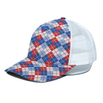 American Argyle Pattern Print White Mesh Trucker Cap
