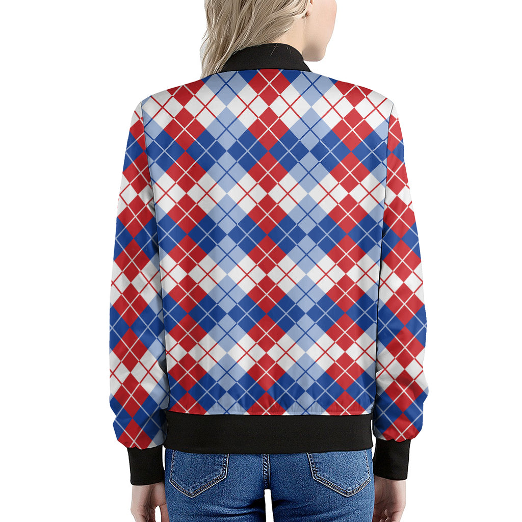 American Argyle Pattern Print Women's Bomber Jacket