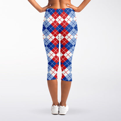 American Argyle Pattern Print Women's Capri Leggings