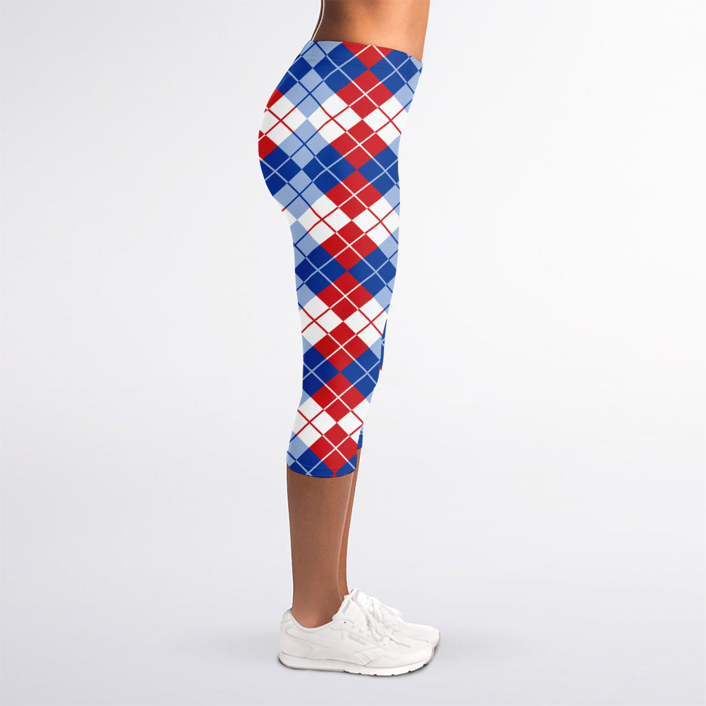American Argyle Pattern Print Women's Capri Leggings