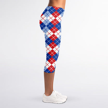American Argyle Pattern Print Women's Capri Leggings