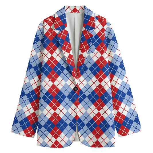 American Argyle Pattern Print Women's Cotton Blazer