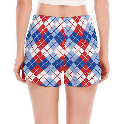 American Argyle Pattern Print Women's Split Running Shorts