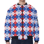 American Argyle Pattern Print Zip Sleeve Bomber Jacket