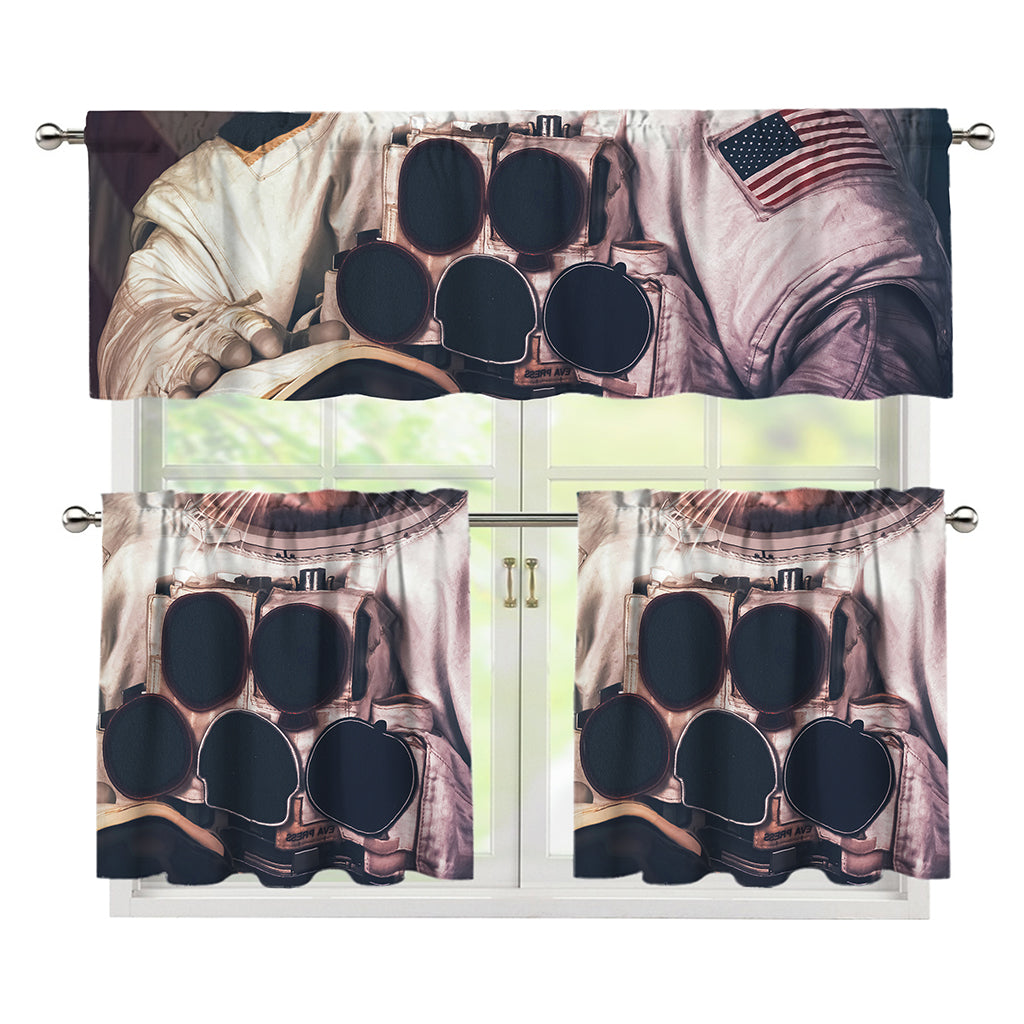 American Astronaut Cat Print 3 Piece Kitchen Curtains