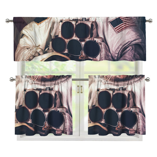 American Astronaut Cat Print 3 Piece Kitchen Curtains