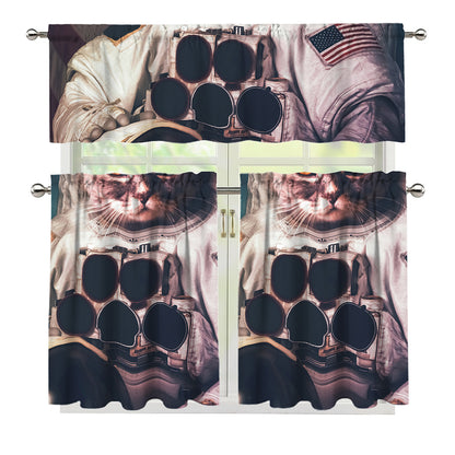 American Astronaut Cat Print 3 Piece Kitchen Curtains