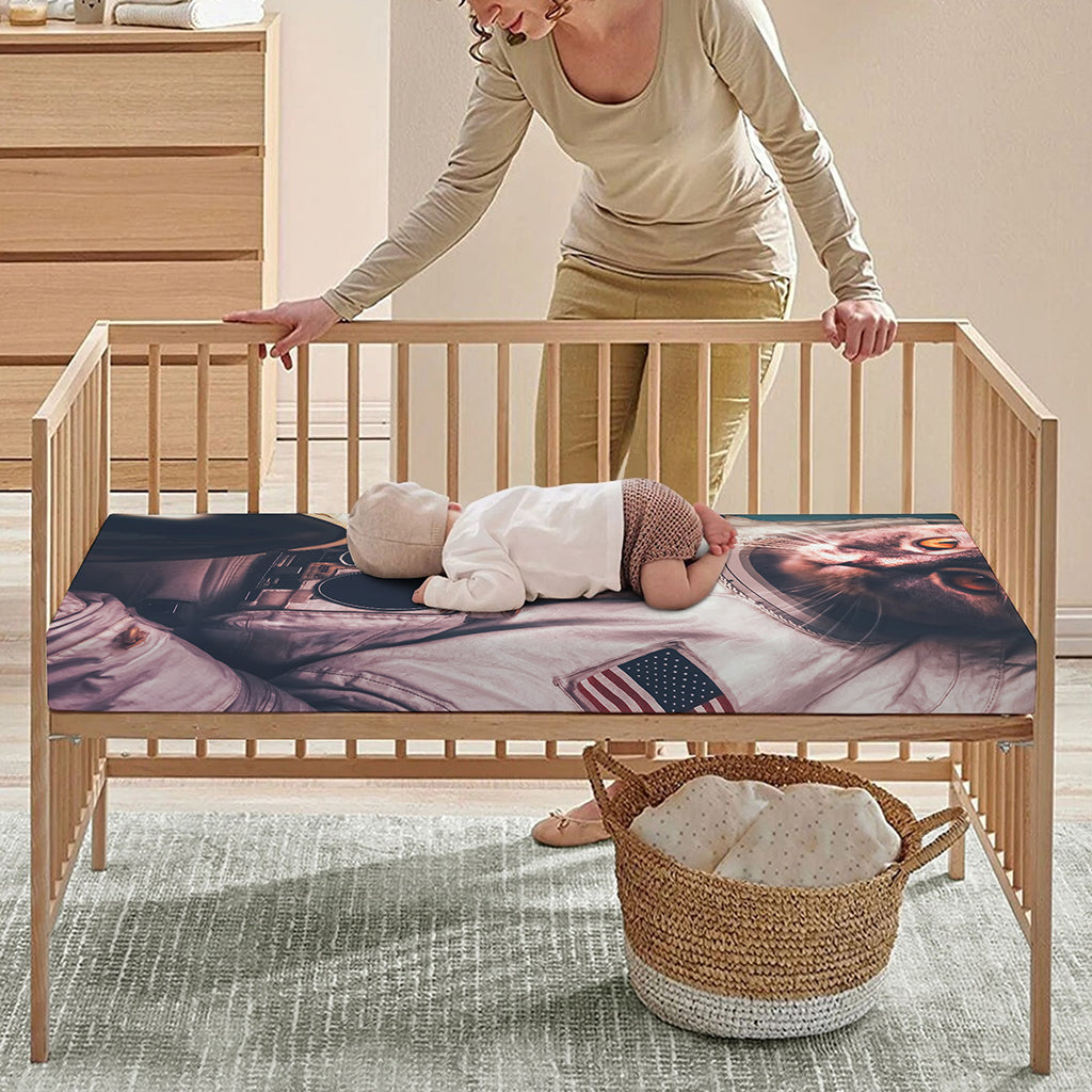 American Astronaut Cat Print Baby Crib Sheet