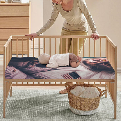 American Astronaut Cat Print Baby Crib Sheet