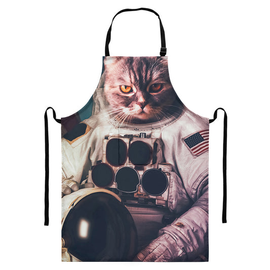 American Astronaut Cat Print Bib Apron With Pocket