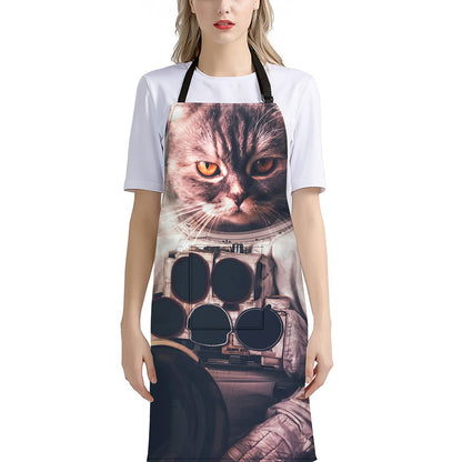 American Astronaut Cat Print Bib Apron With Pocket