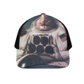American Astronaut Cat Print Black Mesh Trucker Hat