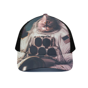 American Astronaut Cat Print Black Mesh Trucker Cap