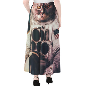 American Astronaut Cat Print Chiffon Maxi Skirt