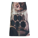 American Astronaut Cat Print Cotton Front Slit Maxi Skirt