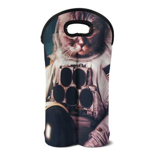 American Astronaut Cat Print Double Neoprene Wine Tote