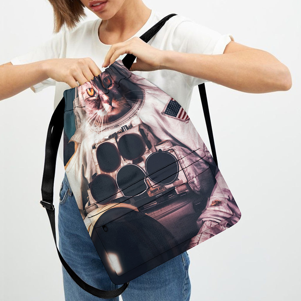 American Astronaut Cat Print Drawstring Backpack