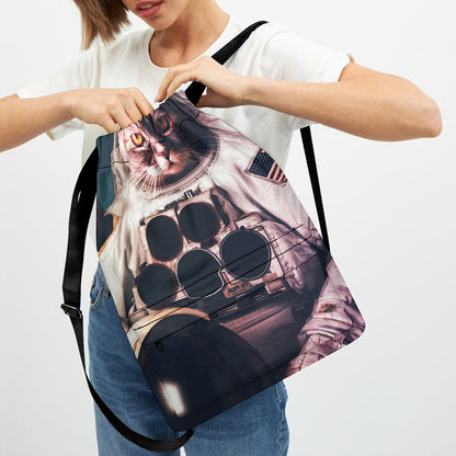 American Astronaut Cat Print Drawstring Backpack