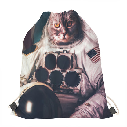 American Astronaut Cat Print Drawstring Bag