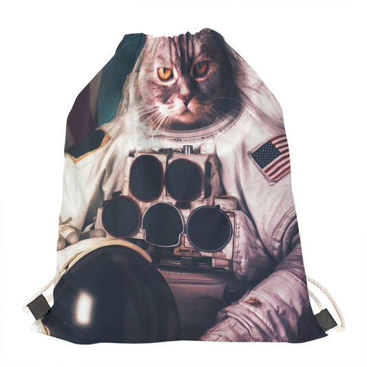 American Astronaut Cat Print Drawstring Bag