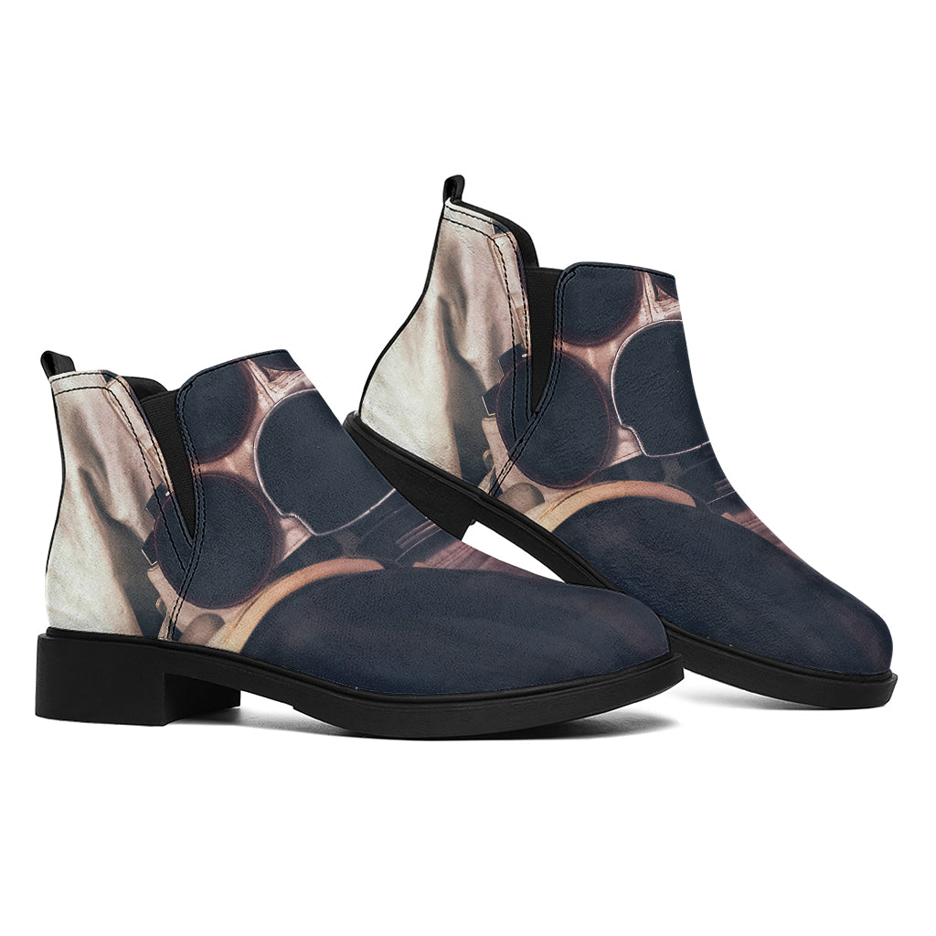 American Astronaut Cat Print Flat Ankle Boots