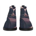 American Astronaut Cat Print Flat Ankle Boots