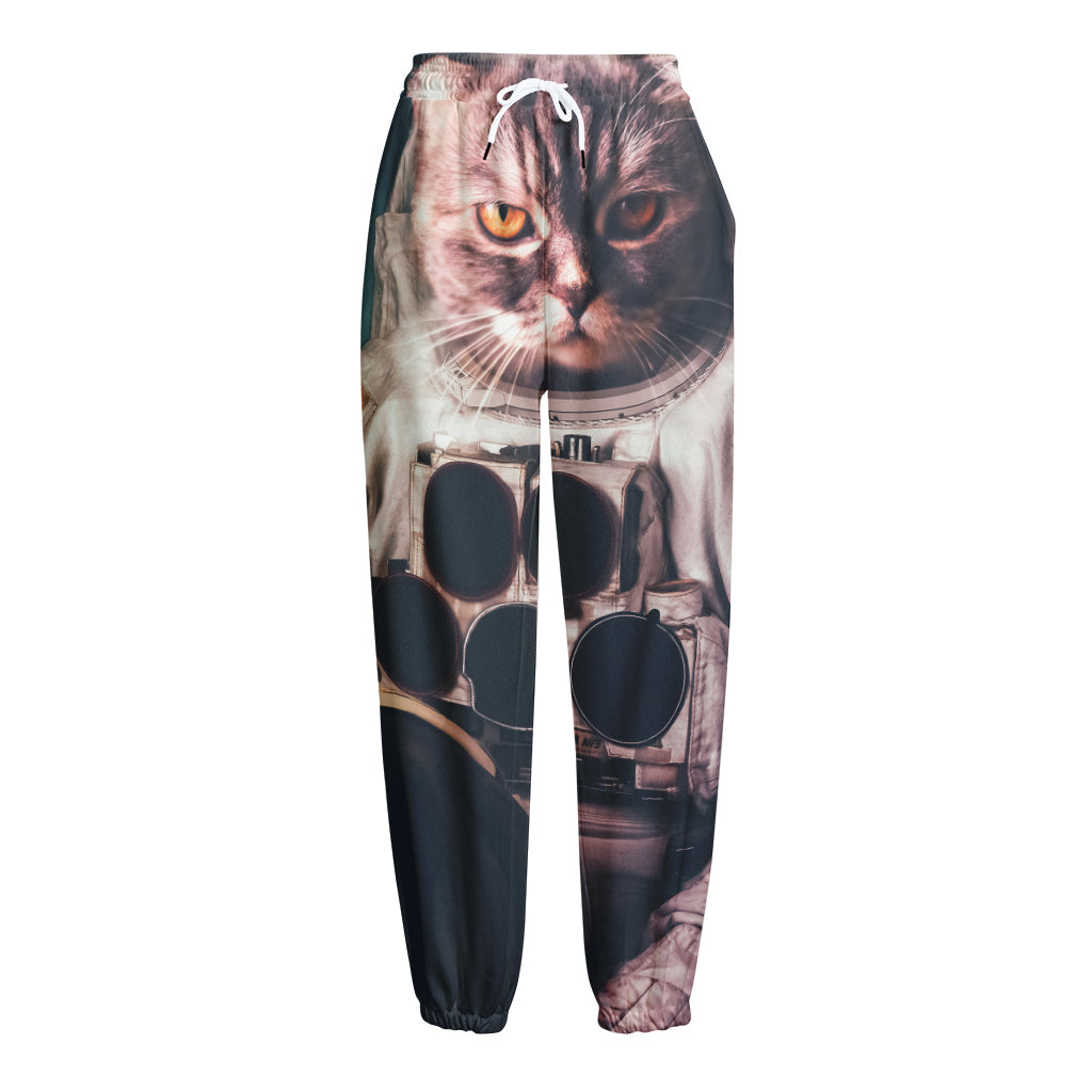 American Astronaut Cat Print Fleece Lined Knit Pants