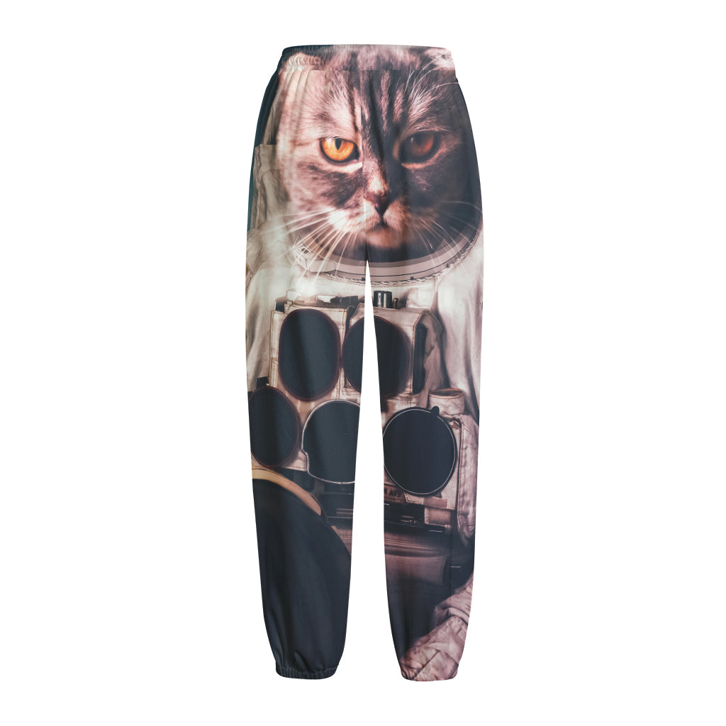 American Astronaut Cat Print Fleece Lined Knit Pants