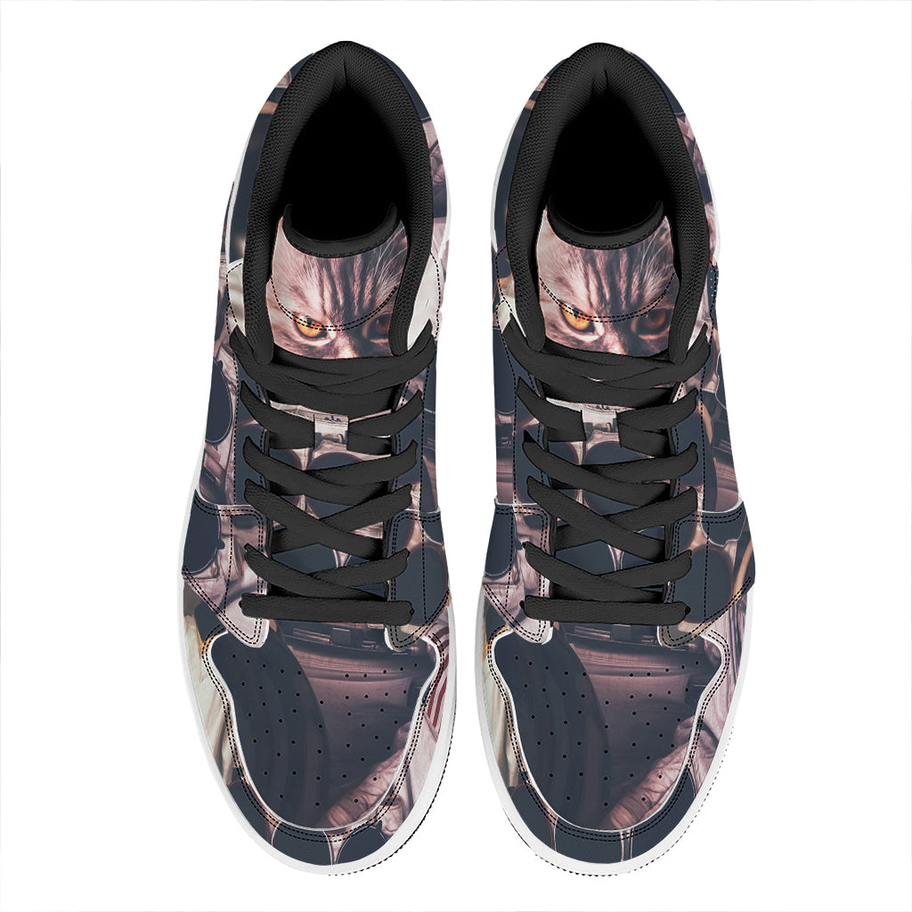 American Astronaut Cat Print High Top Leather Sneakers