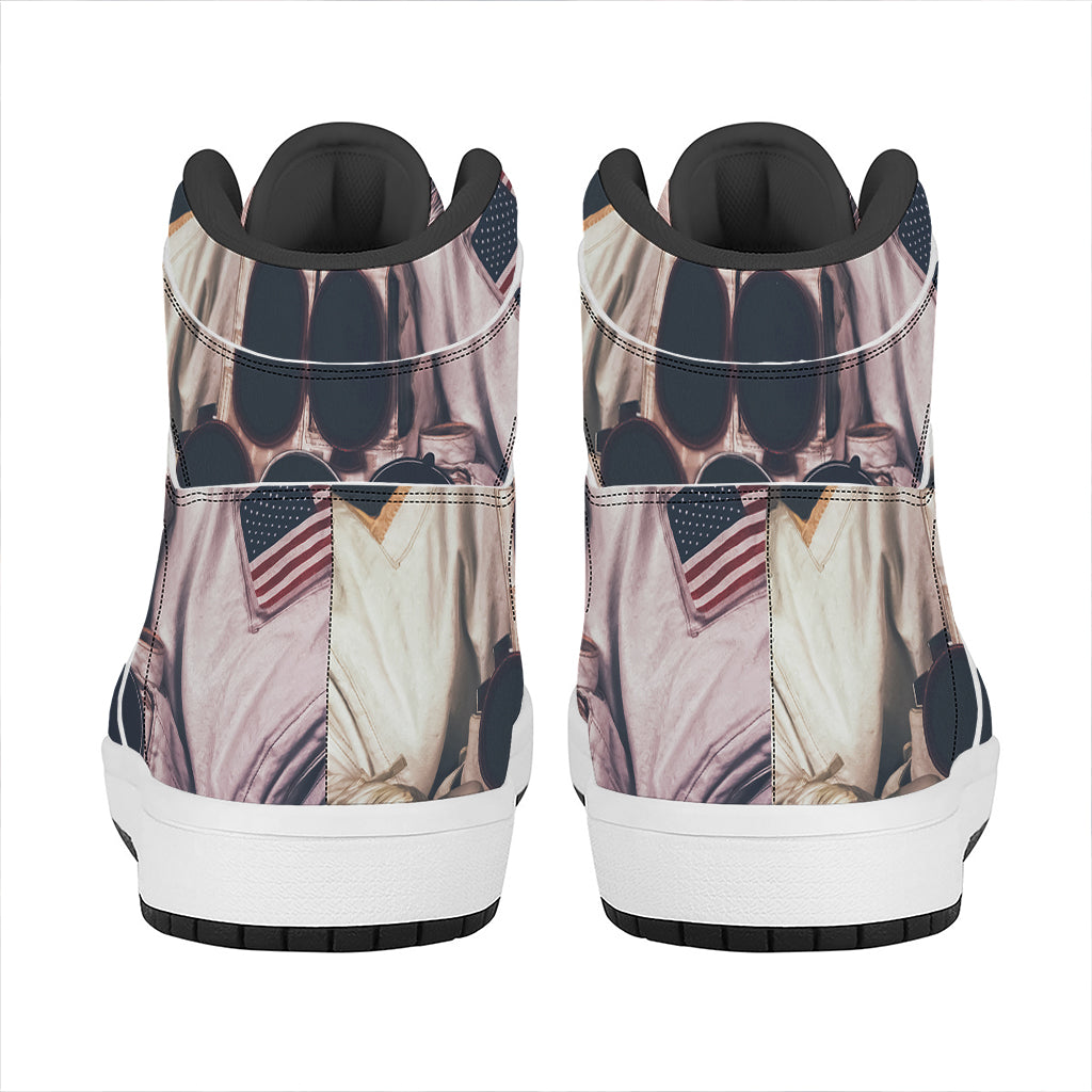 American Astronaut Cat Print High Top Leather Sneakers