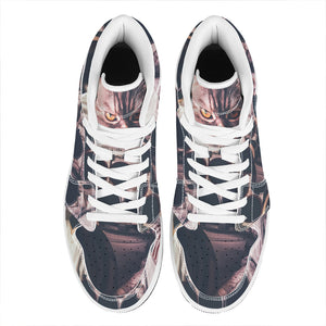 American Astronaut Cat Print High Top Leather Sneakers