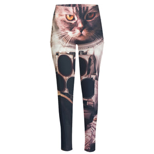 American Astronaut Cat Print High-Waisted Pocket Leggings